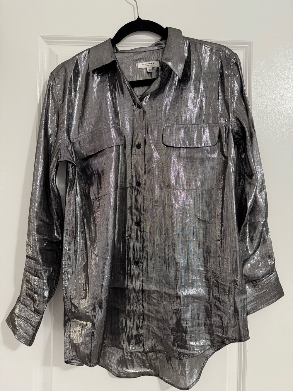 Equipment Silver Metallic Long-Sleeve Shirt